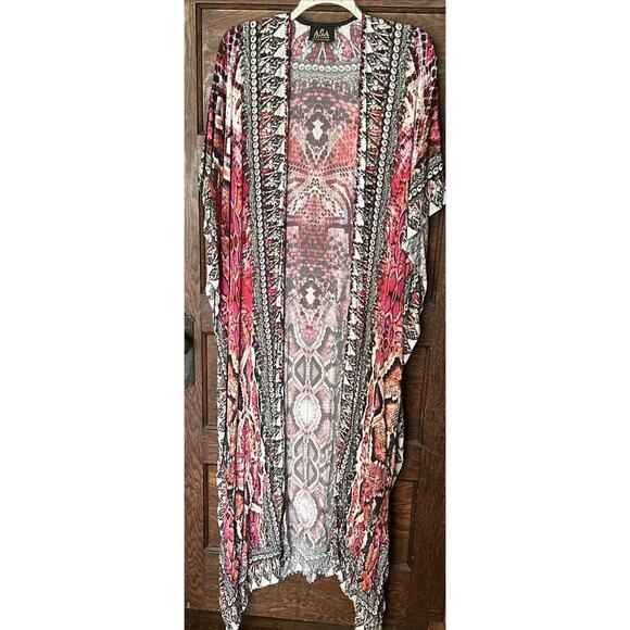 Asa Kaftans Pink Snake Print Kimono Robe Halter Dress w/ Scarf One Size Set - Picture 11 of 16